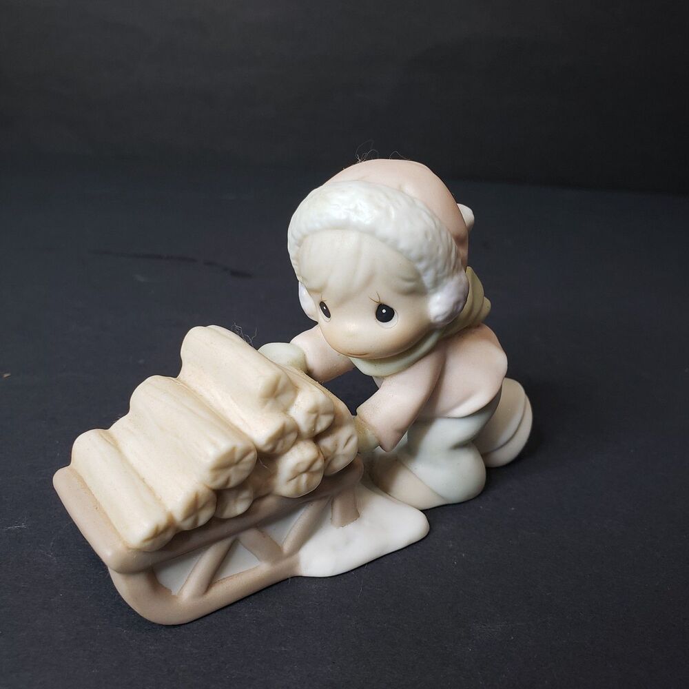 Vintage Christmas Precious Moments Donny Hauling Wood Figurine Collectible